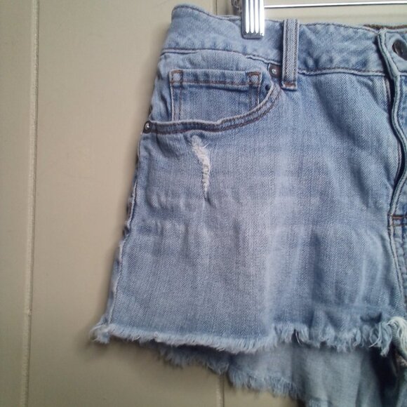 Bullhead Shorts 5 Denim Distressed Raw Hem Blue - Picture 10 of 12